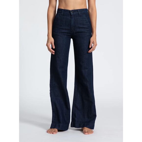 ASKK NY Denim Trouser in Indigo Linen Dark Wash Wide Leg Jeans Size 34 - Picture 1 of 16